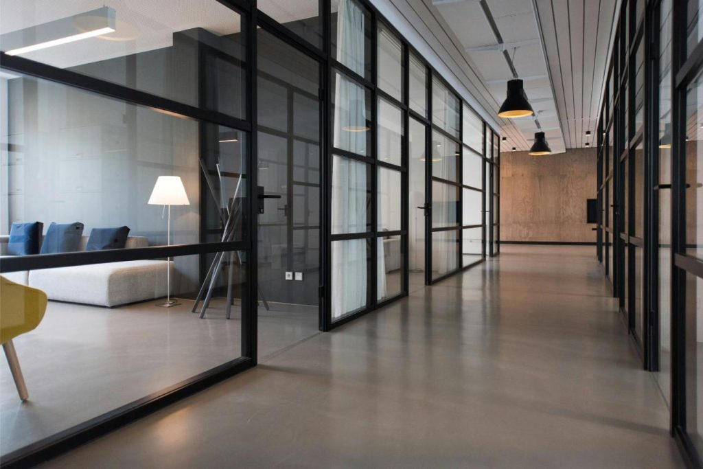 Modern office corridor with glass